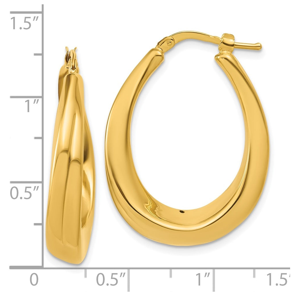 14k Yellow Gold Polished Oval Hollow Hoop Earrings