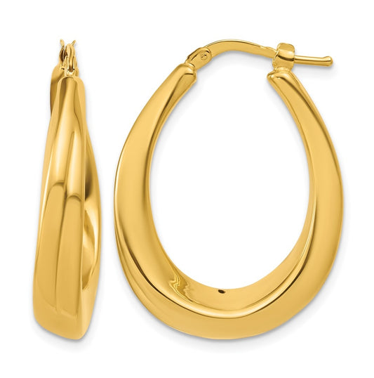 14k Yellow Gold Polished Oval Hollow Hoop Earrings