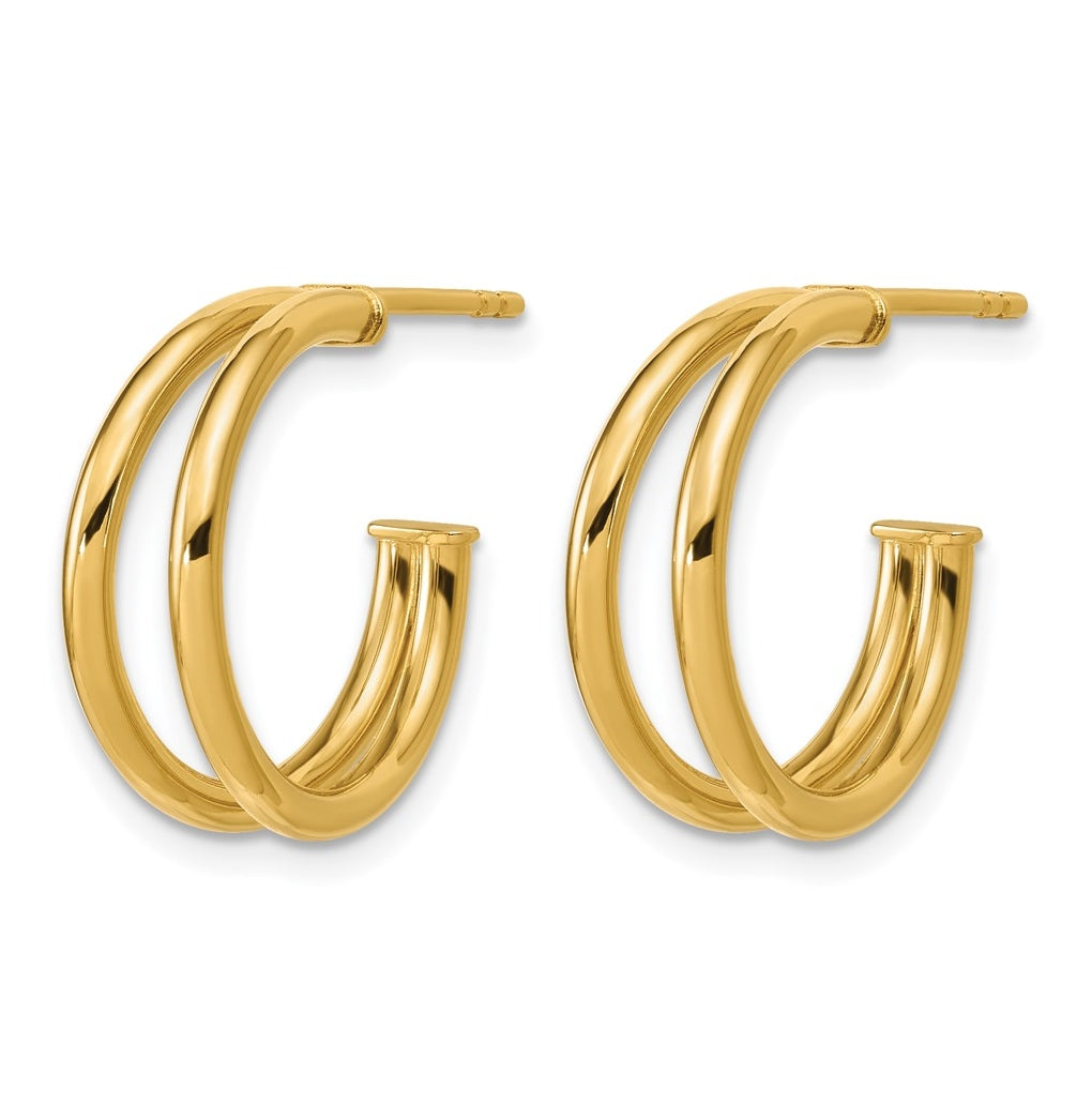 14k Yellow Gold Polished 2-row J-Hoop Post Earrings