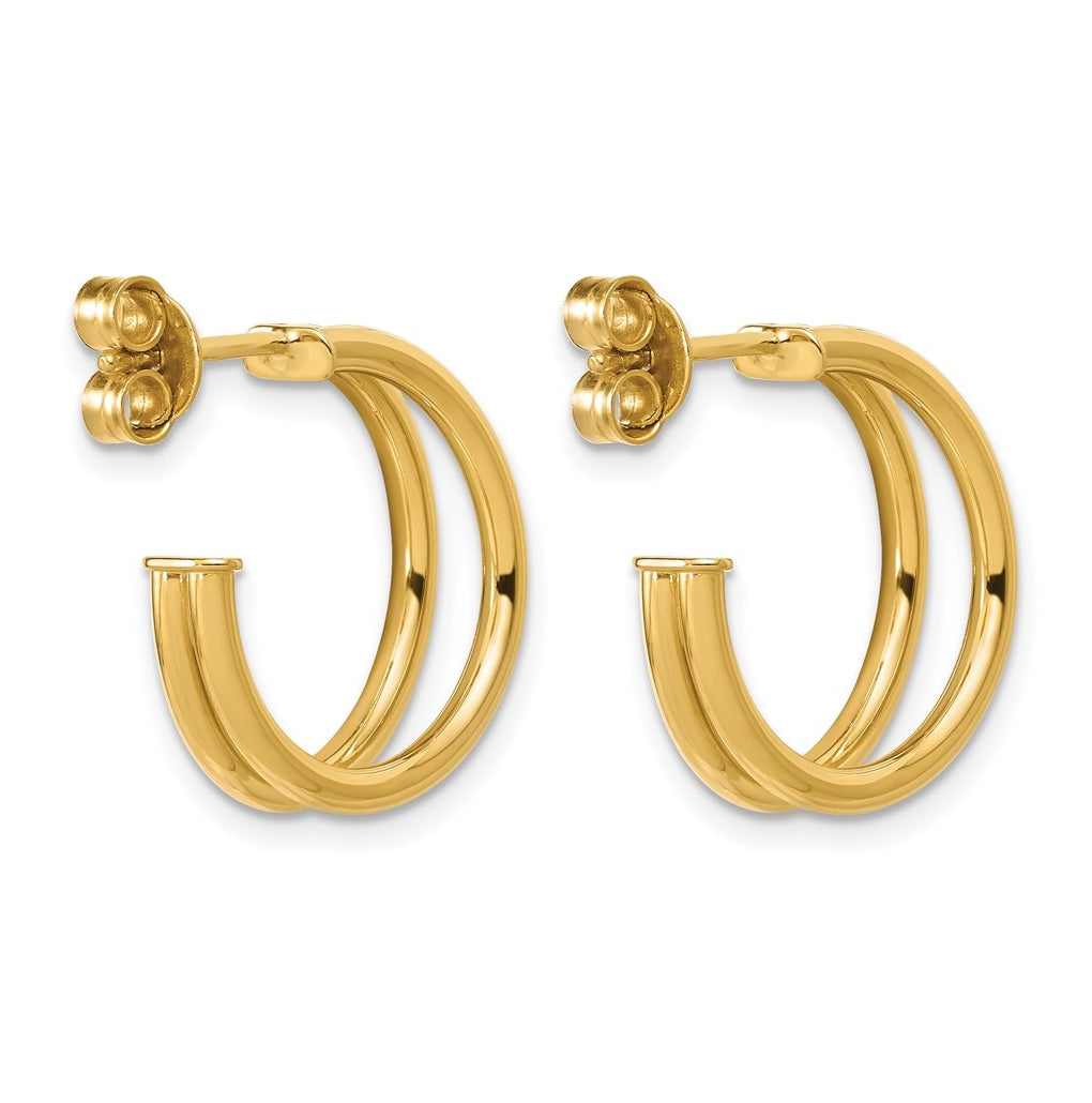 14k Yellow Gold Polished 2-row J-Hoop Post Earrings