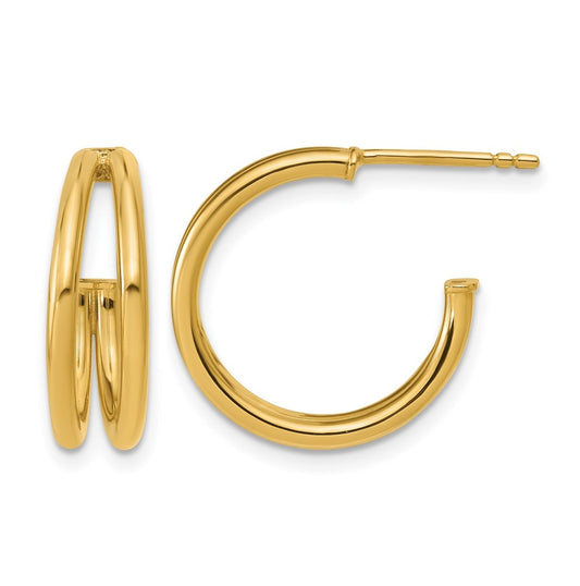 14k Yellow Gold Polished 2-row J-Hoop Post Earrings