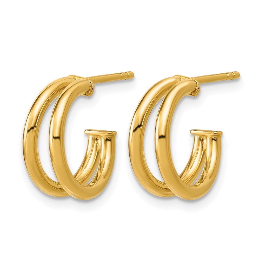 14k Yellow Gold Polished 2-row J-Hoop Post Earrings