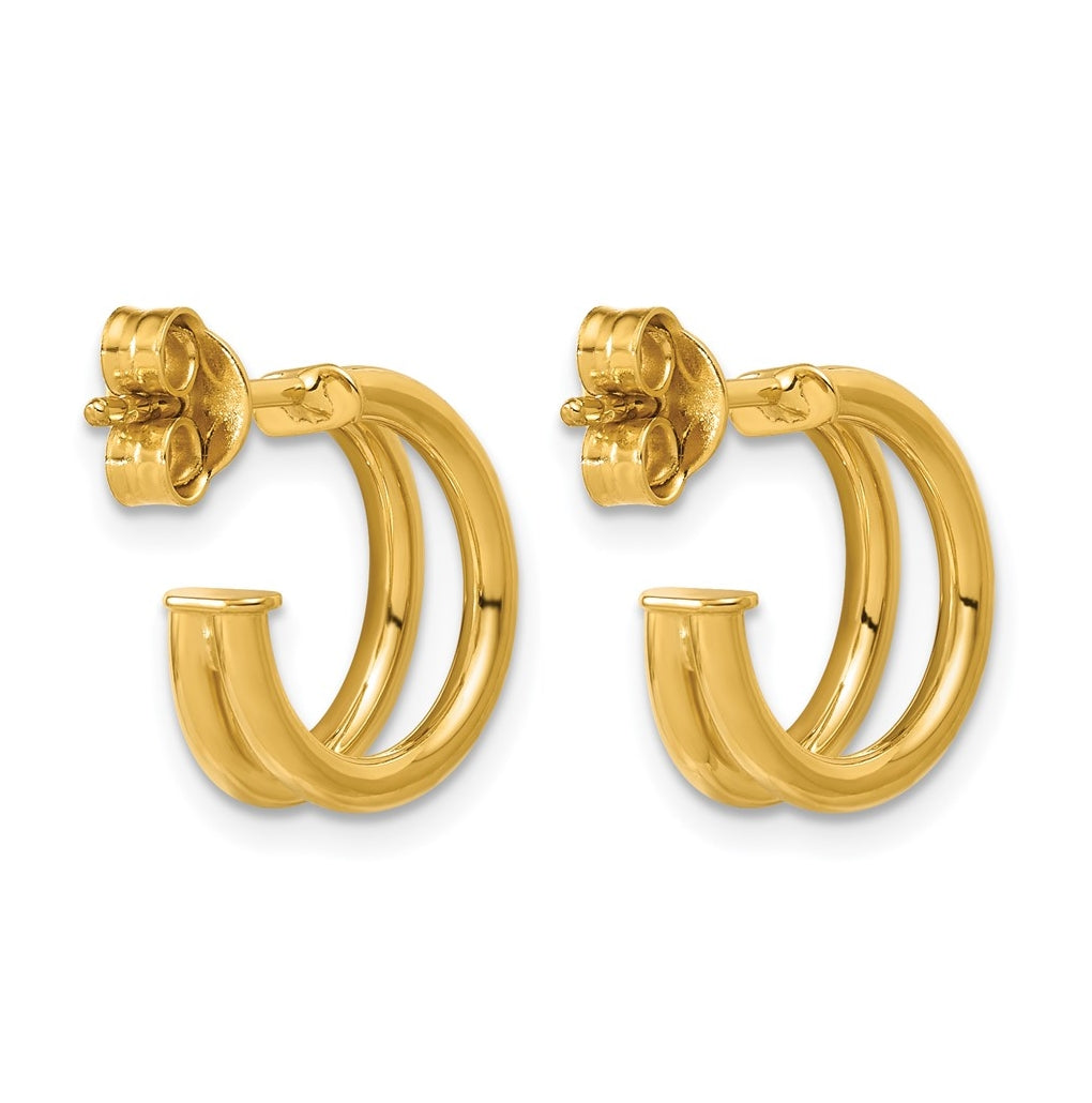 14k Yellow Gold Polished 2-row J-Hoop Post Earrings