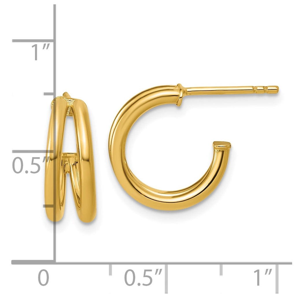 14k Yellow Gold Polished 2-row J-Hoop Post Earrings