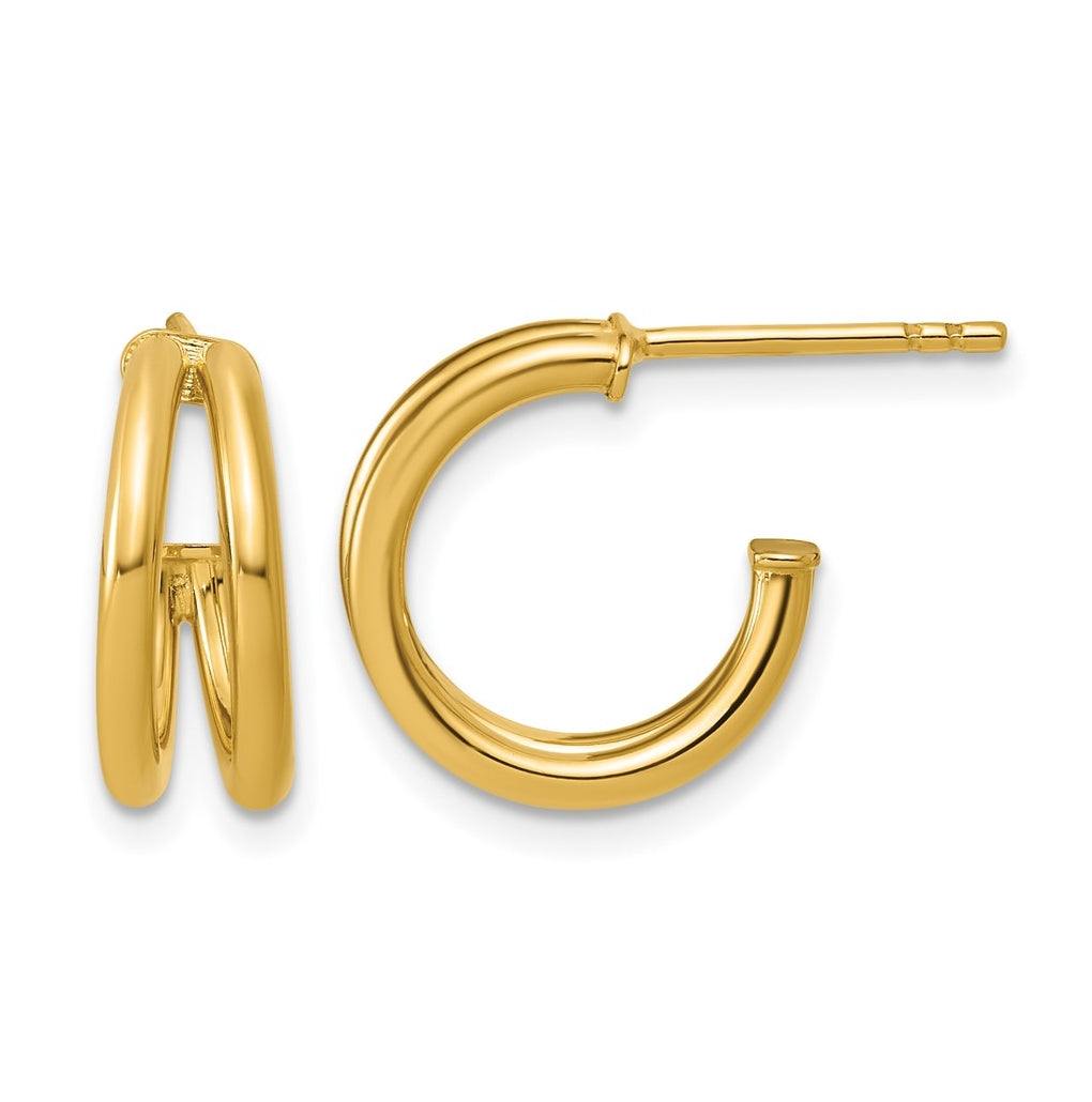 14k Yellow Gold Polished 2-row J-Hoop Post Earrings