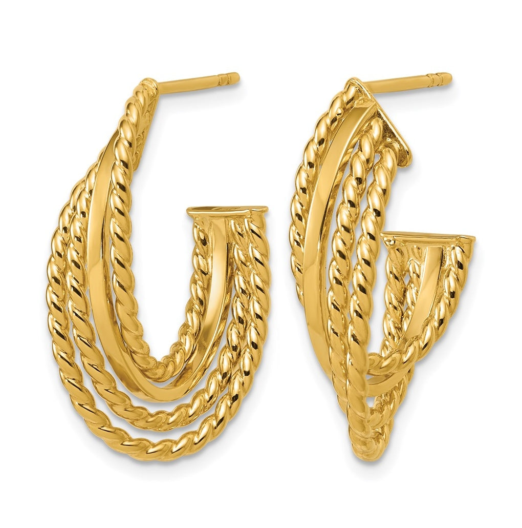 14k Yellow Gold Polished and Twisted 4-row Intertwined Hoop Earrings