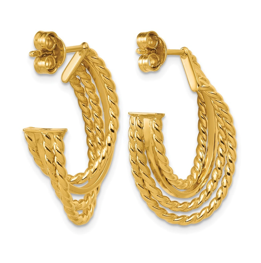 14k Yellow Gold Polished and Twisted 4-row Intertwined Hoop Earrings