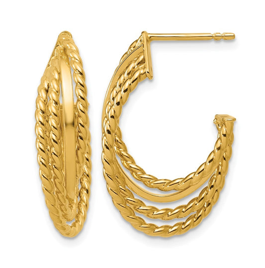14k Yellow Gold Polished and Twisted 4-row Intertwined Hoop Earrings