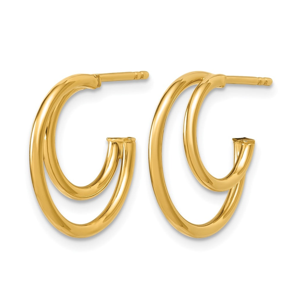 14k Yellow Gold Polished 2-row J-Hoop Post Earrings