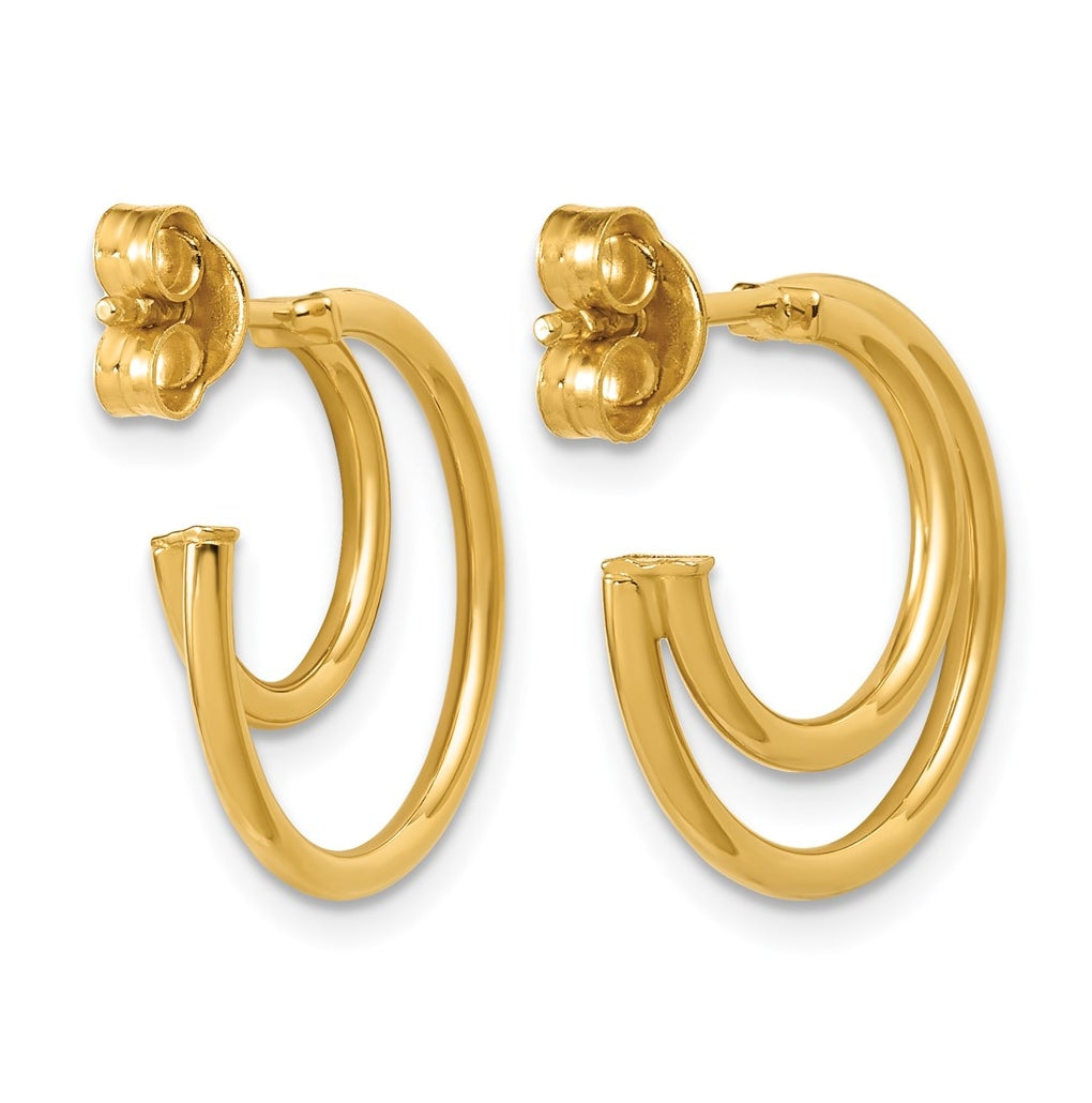 14k Yellow Gold Polished 2-row J-Hoop Post Earrings