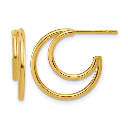 14k Yellow Gold Polished 2-row J-Hoop Post Earrings
