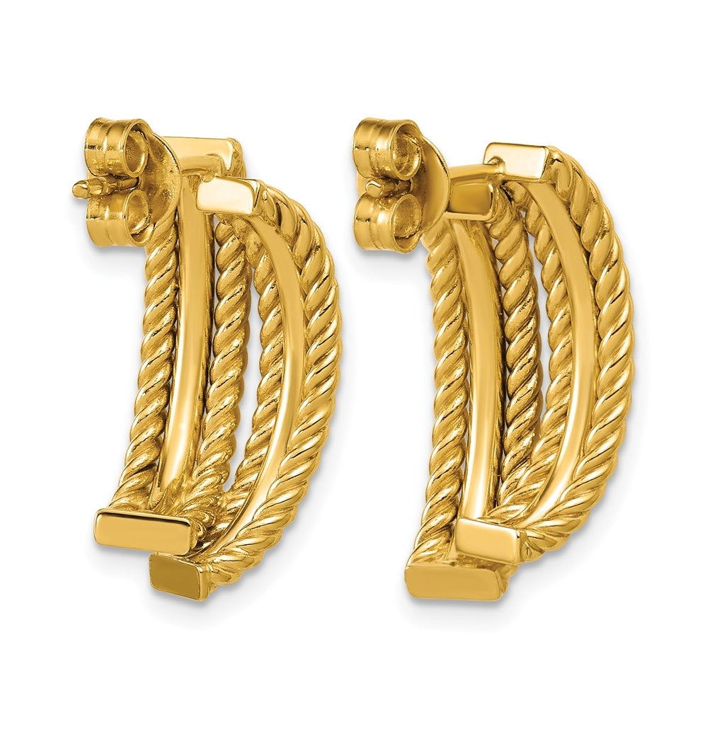 14k Yellow Gold Polished and Twisted J-Hoop Post Earrings