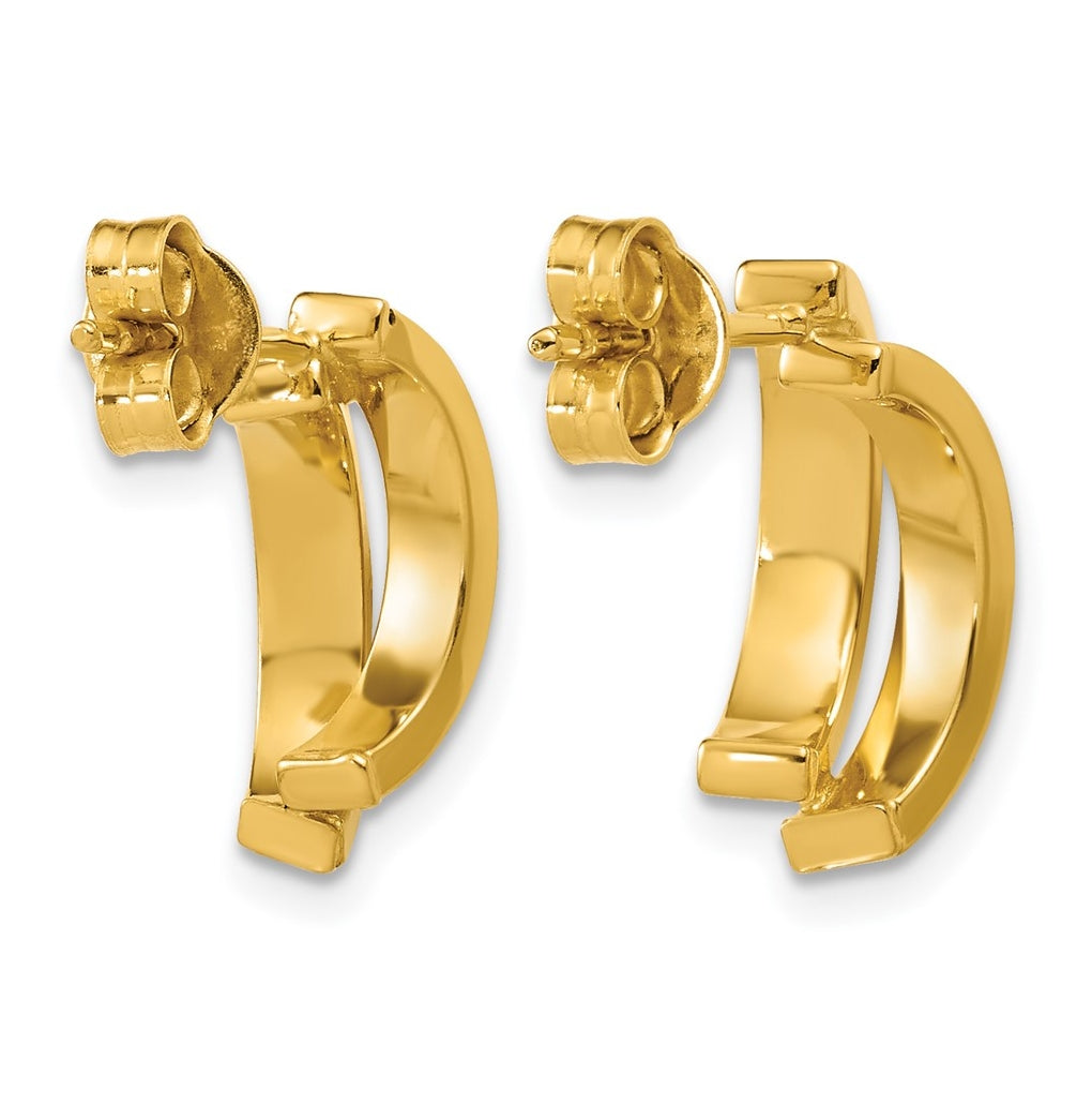 14k Yellow Gold Polished and Diamond-cut crisscross J-Hoop Earrings