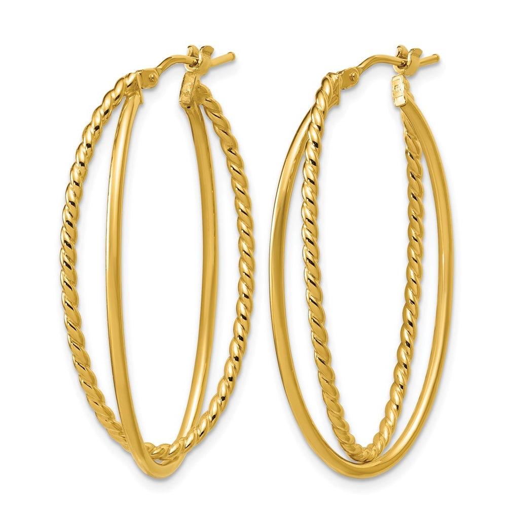 14k Yellow Gold Polished and Twisted Criss-cross Oval Hoop Earrings
