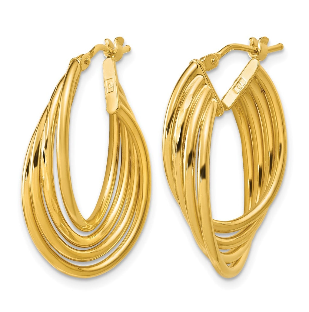 14k Yellow Gold Polished and Diamond-cut 4-row Intertwined Hoop Earrings