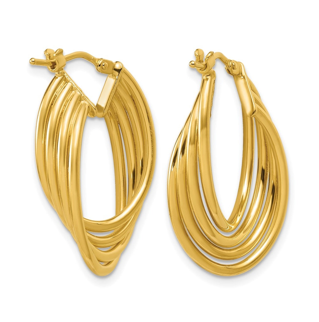 14k Yellow Gold Polished and Diamond-cut 4-row Intertwined Hoop Earrings