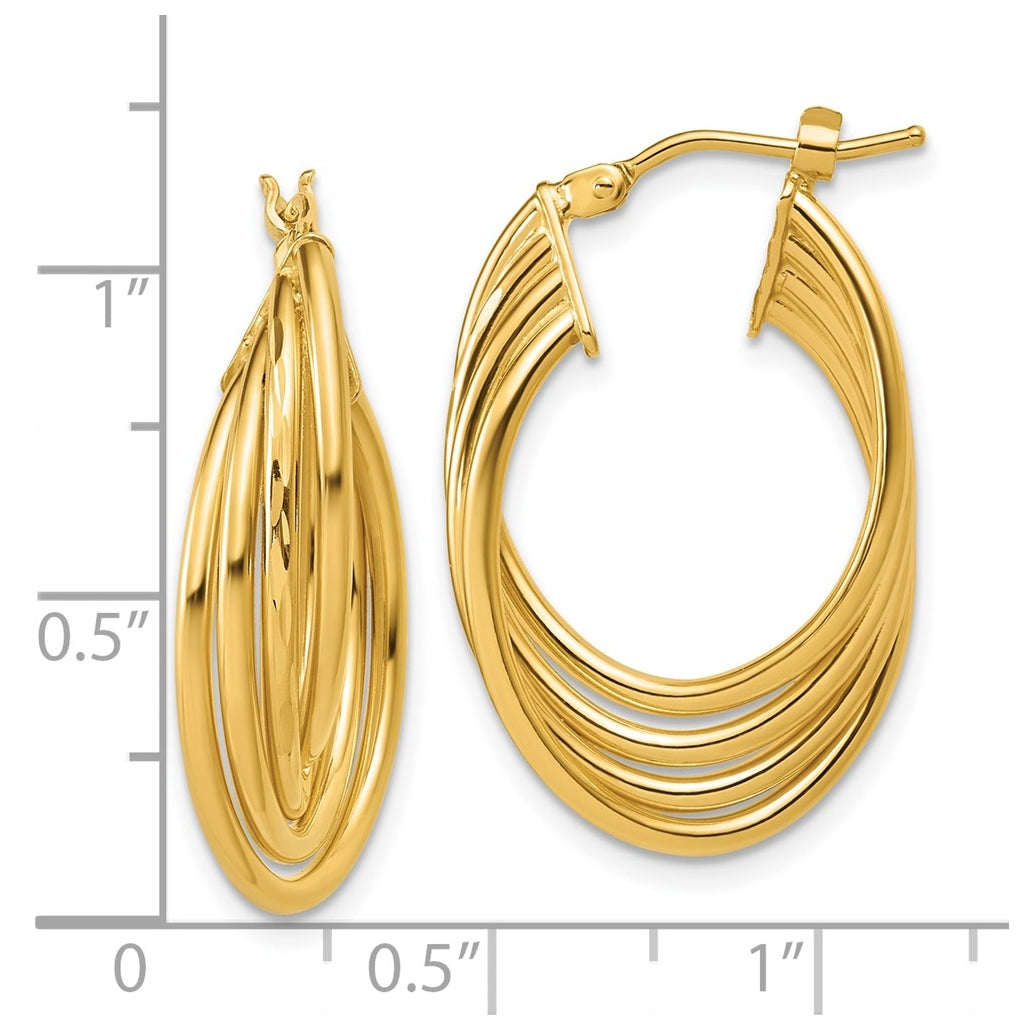 14k Yellow Gold Polished and Diamond-cut 4-row Intertwined Hoop Earrings