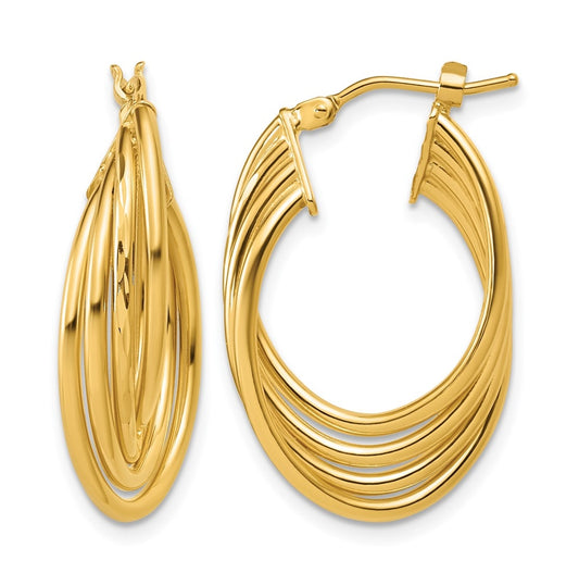 14k Yellow Gold Polished and Diamond-cut 4-row Intertwined Hoop Earrings
