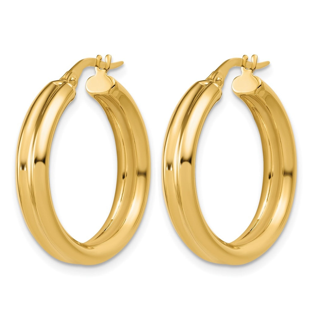 14k Yellow Gold Polished and Grooved Round Hoop Earrings