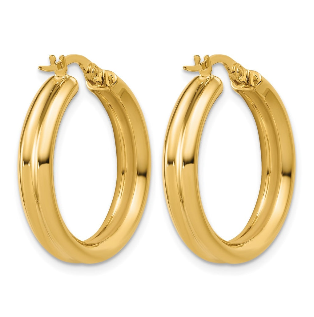 14k Yellow Gold Polished and Grooved Round Hoop Earrings