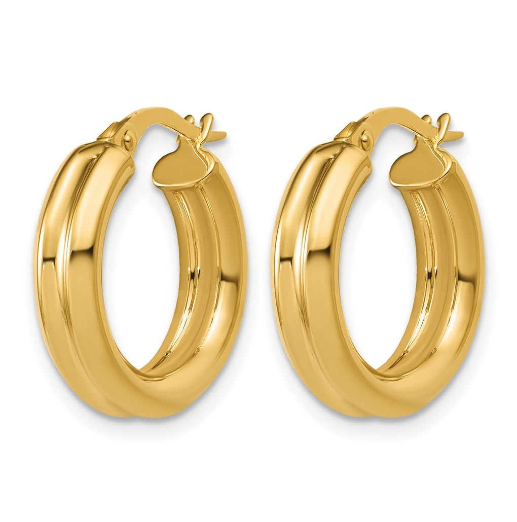 14k Yellow Gold Polished and Grooved Round Hoop Earrings