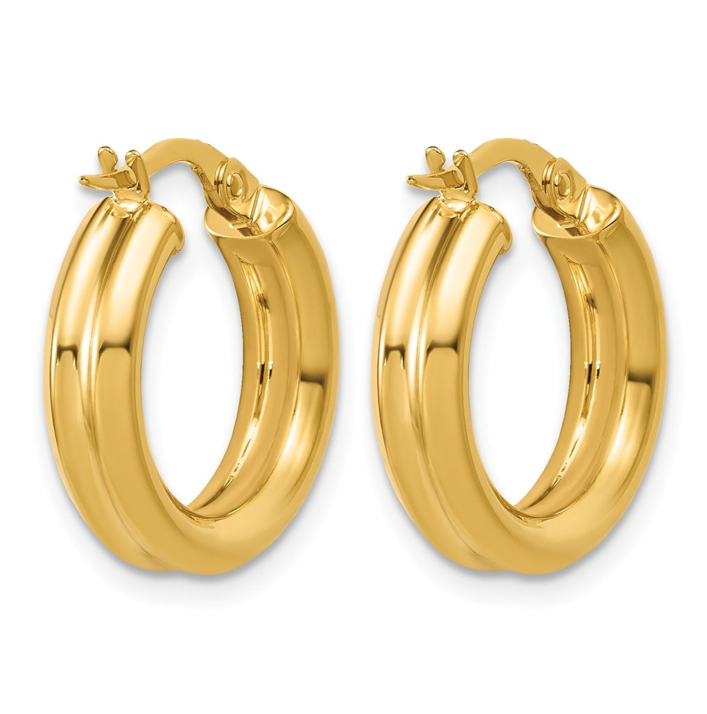 14k Yellow Gold Polished and Grooved Round Hoop Earrings