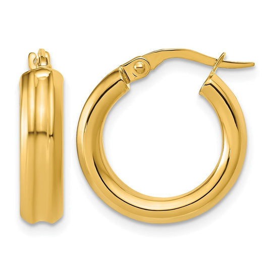 14k Yellow Gold Polished and Grooved Round Hoop Earrings