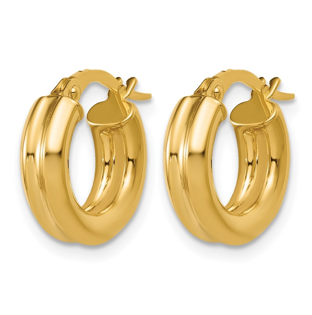 14k Yellow Gold Polished and Grooved Round Hoop Earrings
