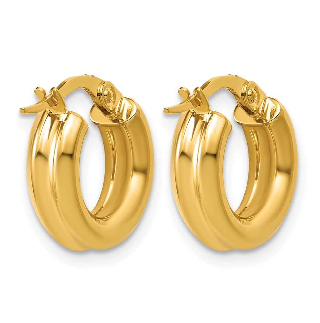 14k Yellow Gold Polished and Grooved Round Hoop Earrings