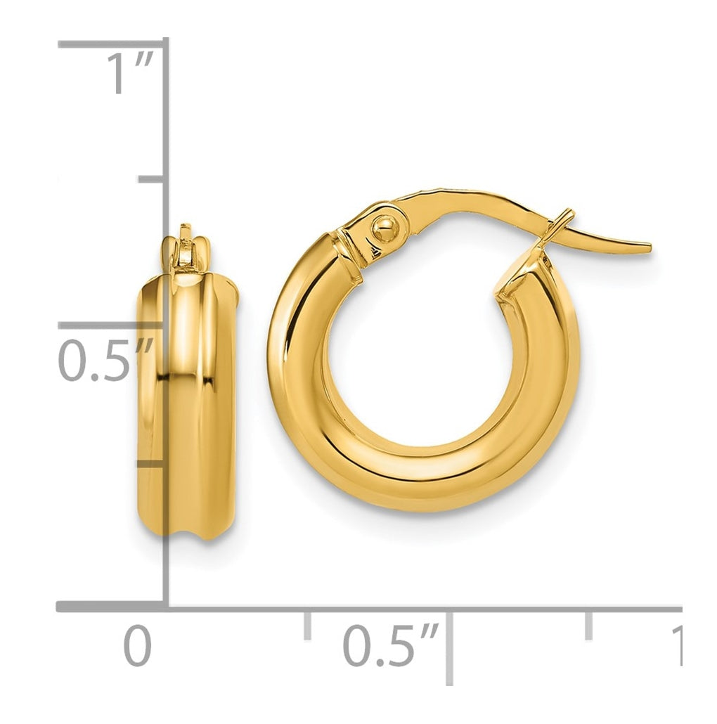 14k Yellow Gold Polished and Grooved Round Hoop Earrings