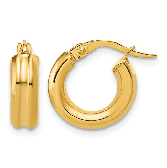 14k Yellow Gold Polished and Grooved Round Hoop Earrings