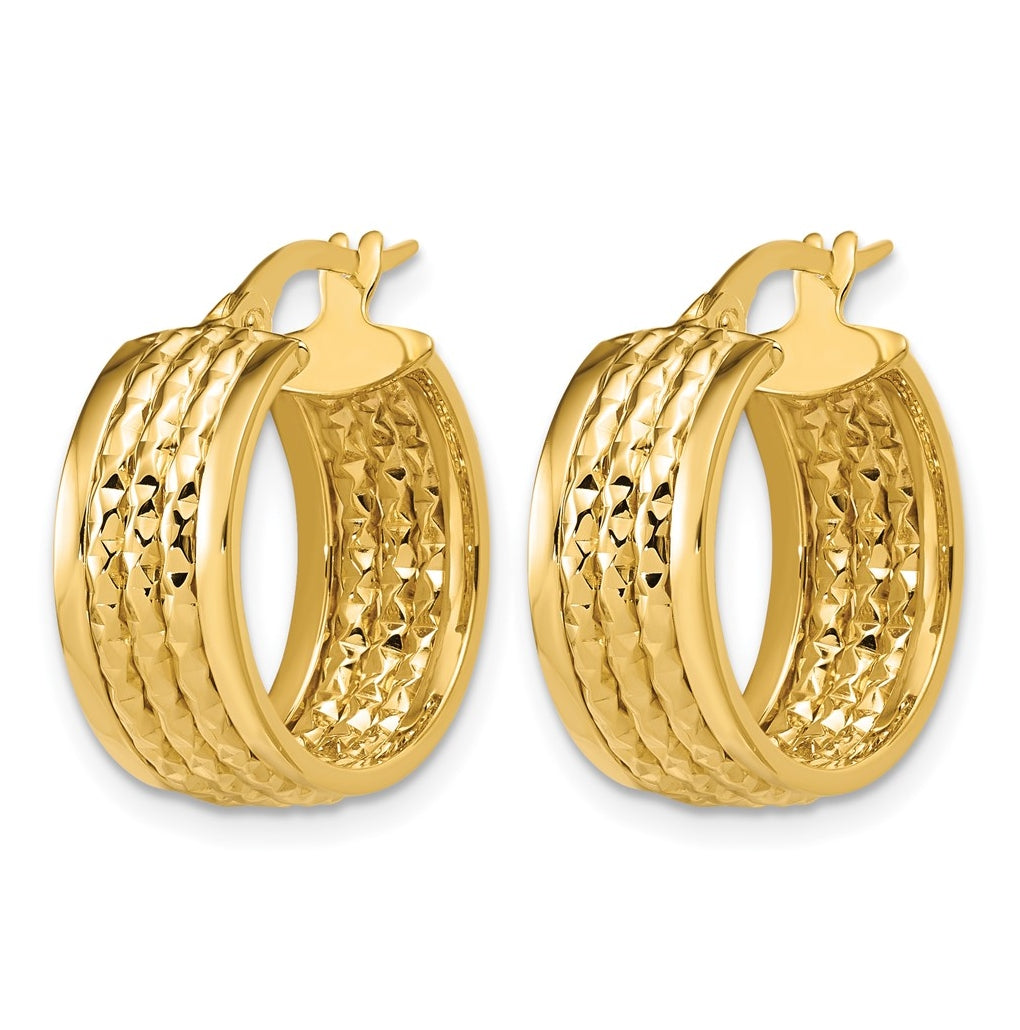 14k Yellow Gold Polished and Diamond-cut Hoop Earrings
