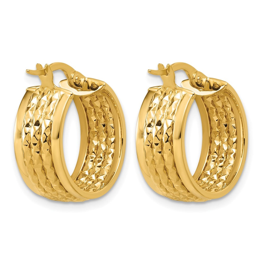 14k Yellow Gold Polished and Diamond-cut Hoop Earrings