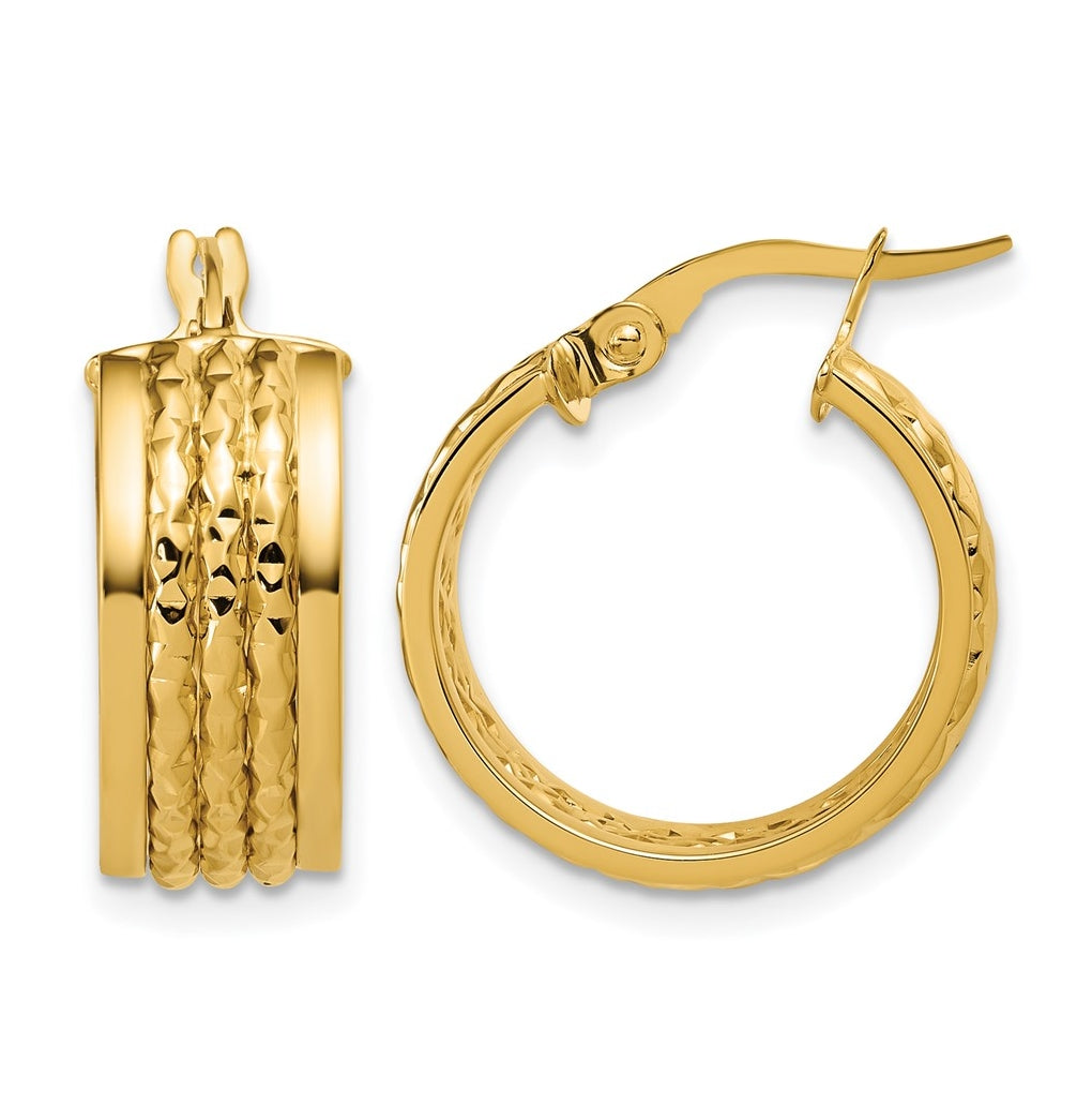 14k Yellow Gold Polished and Diamond-cut Hoop Earrings