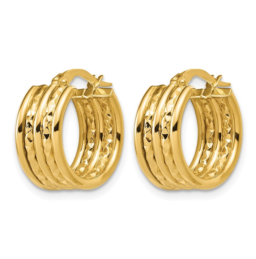14k Yellow Gold Polished and Diamond-cut Hoop Earrings