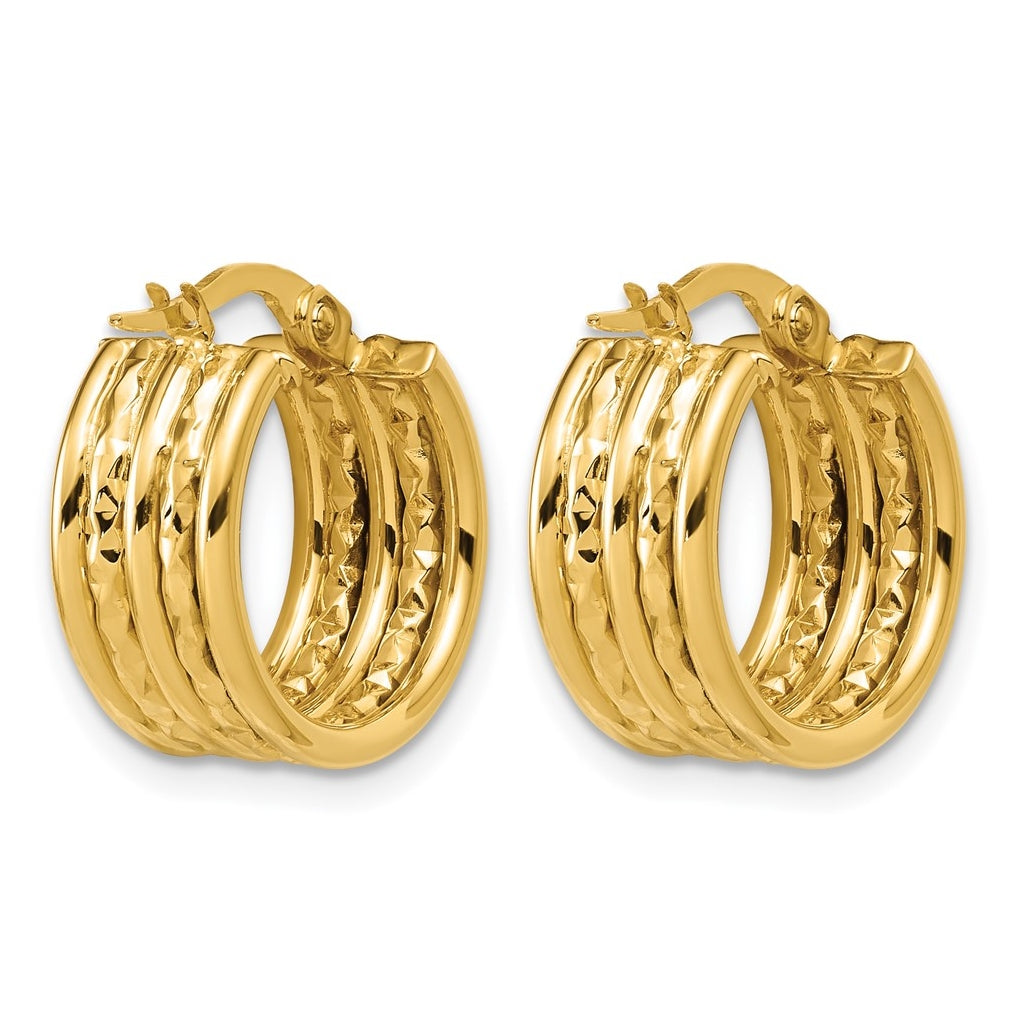 14k Yellow Gold Polished and Diamond-cut Hoop Earrings