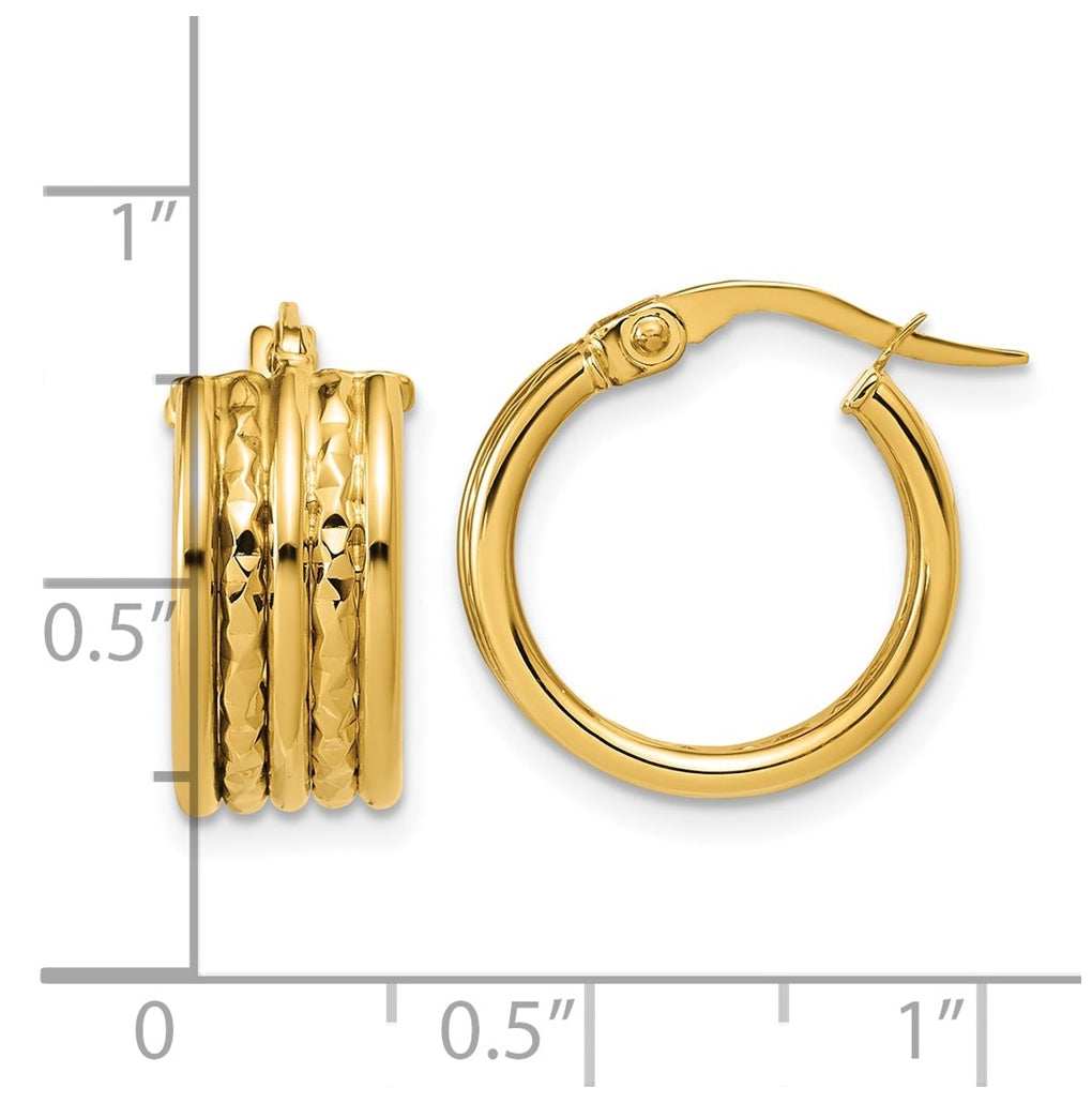 14k Yellow Gold Polished and Diamond-cut Hoop Earrings