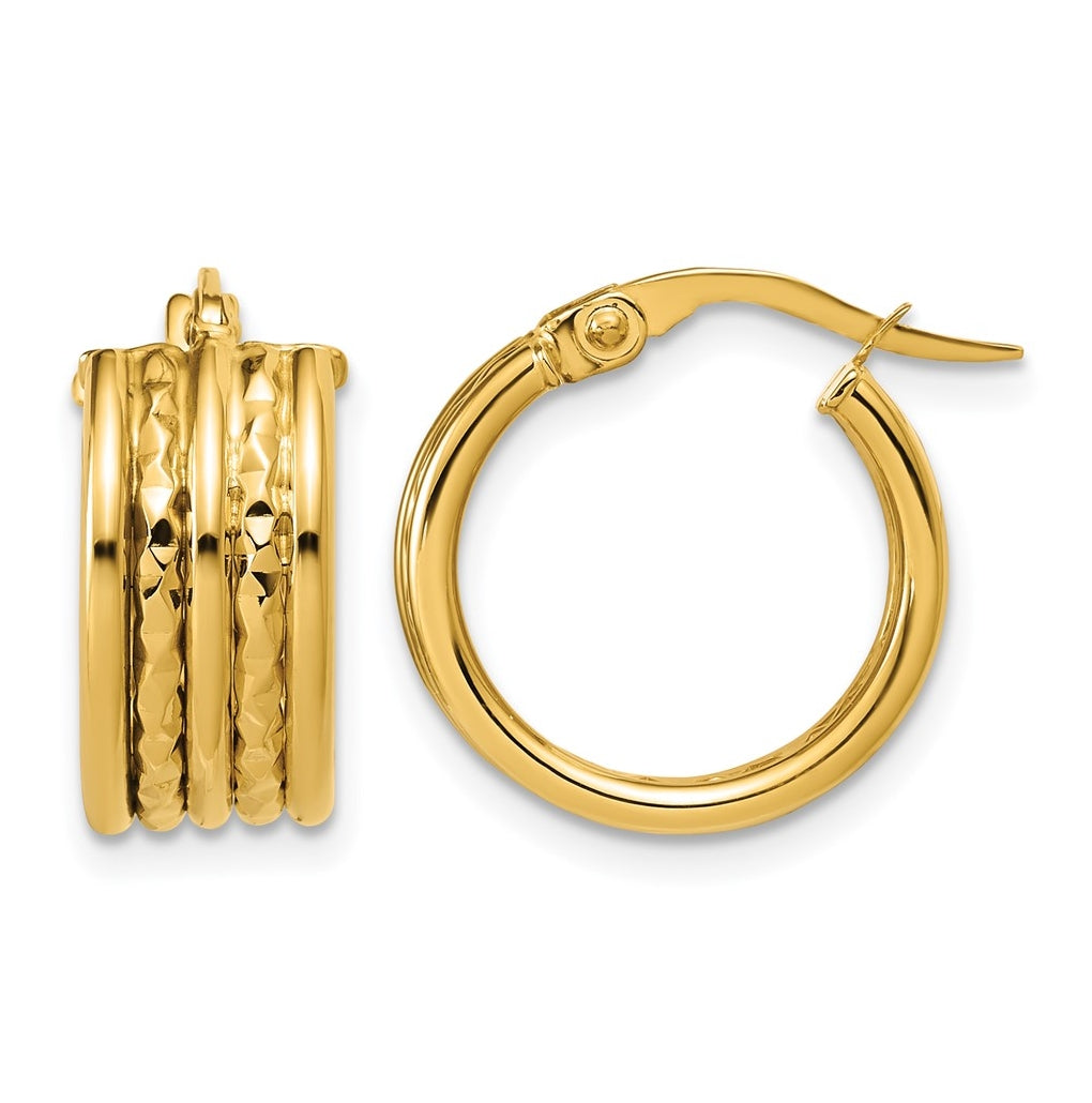 14k Yellow Gold Polished and Diamond-cut Hoop Earrings