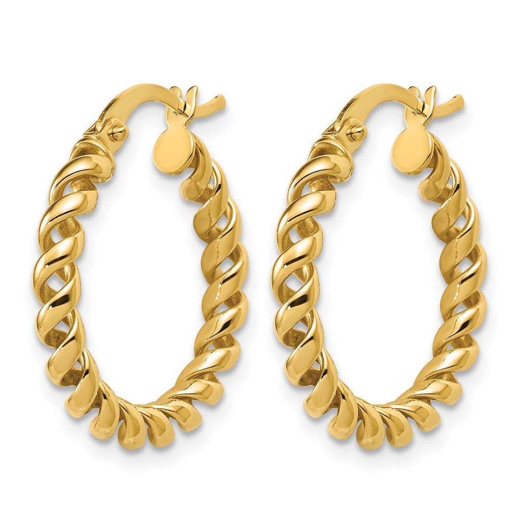 14k Yellow Gold Polished Twisted Hoop Earrings