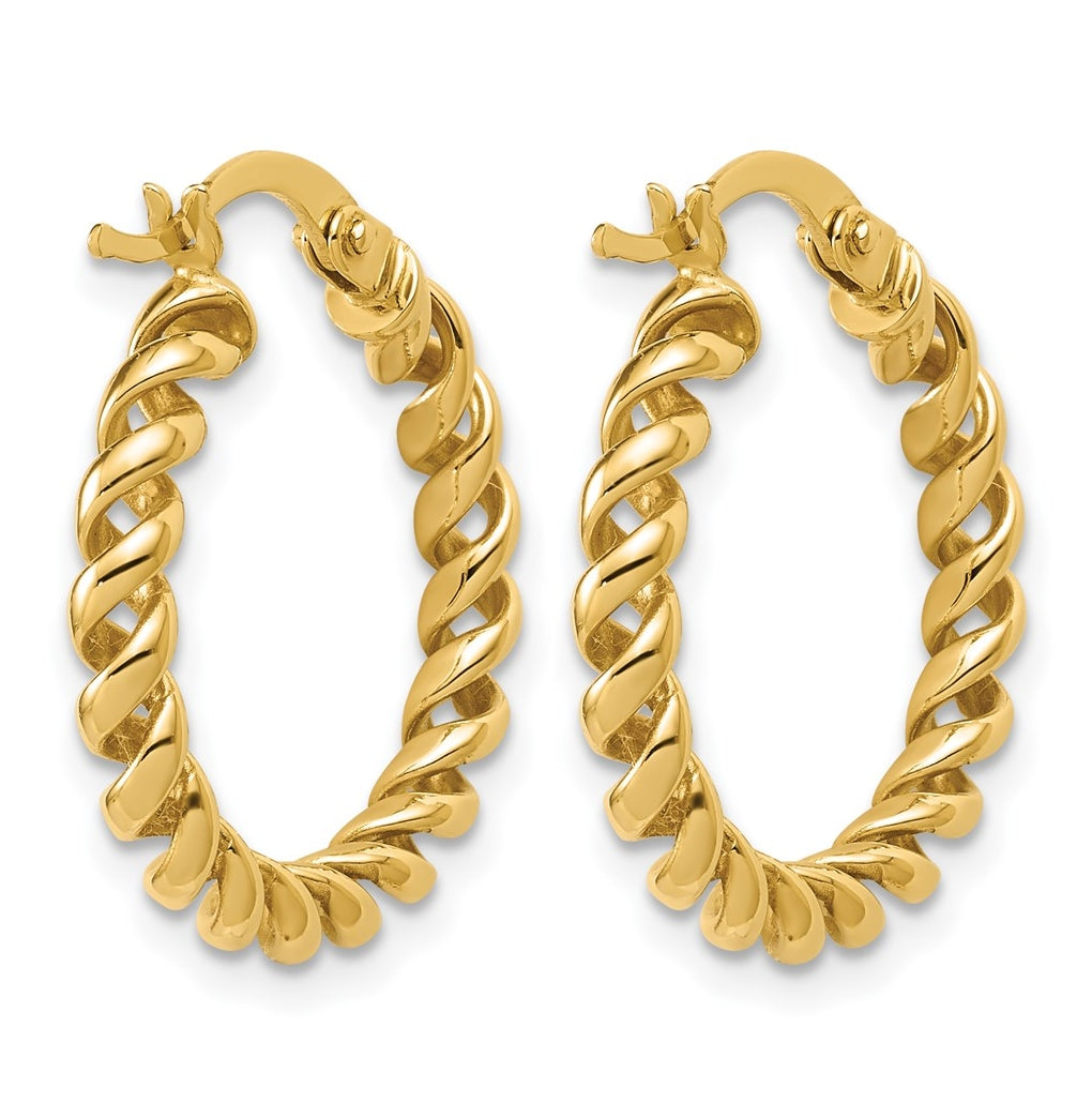 14k Yellow Gold Polished Twisted Hoop Earrings
