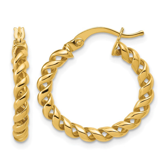 14k Yellow Gold Polished Twisted Hoop Earrings