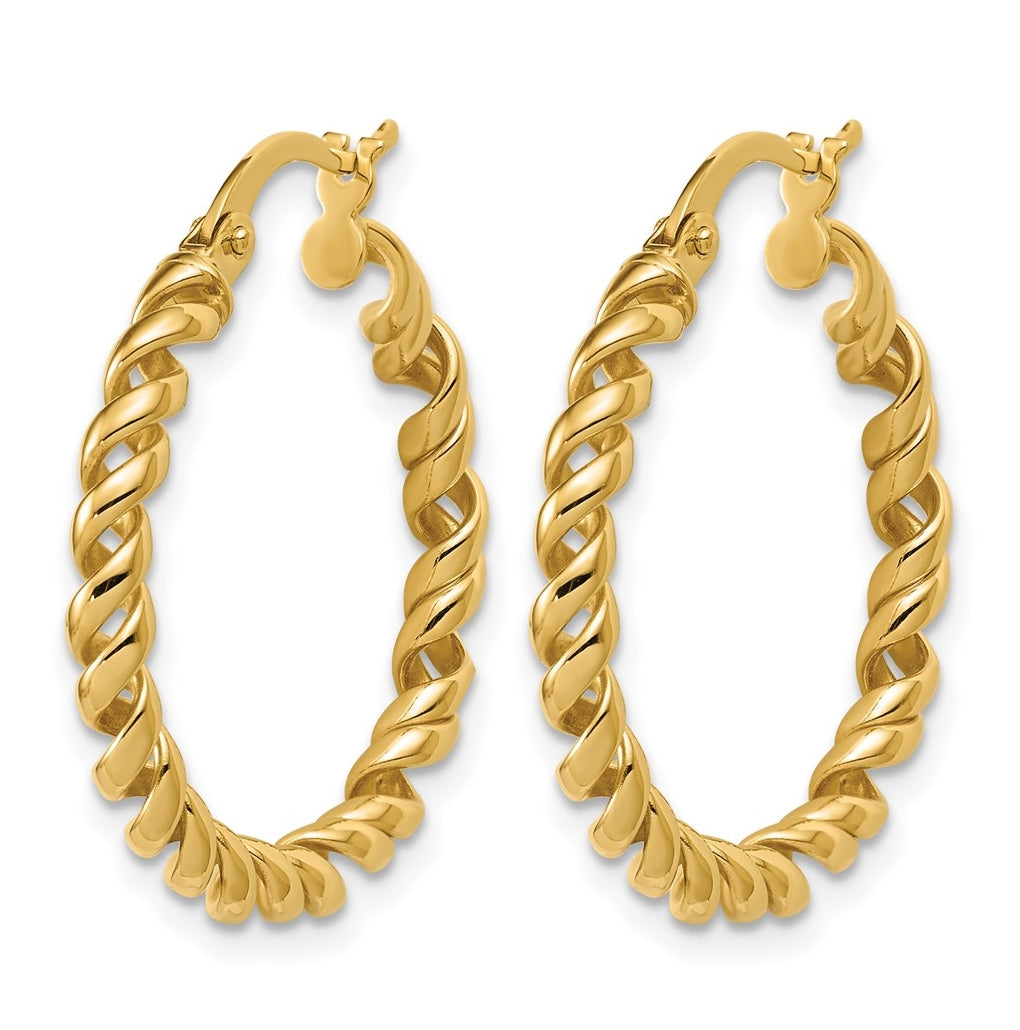 14k Yellow Gold Polished Twisted Hoop Earrings