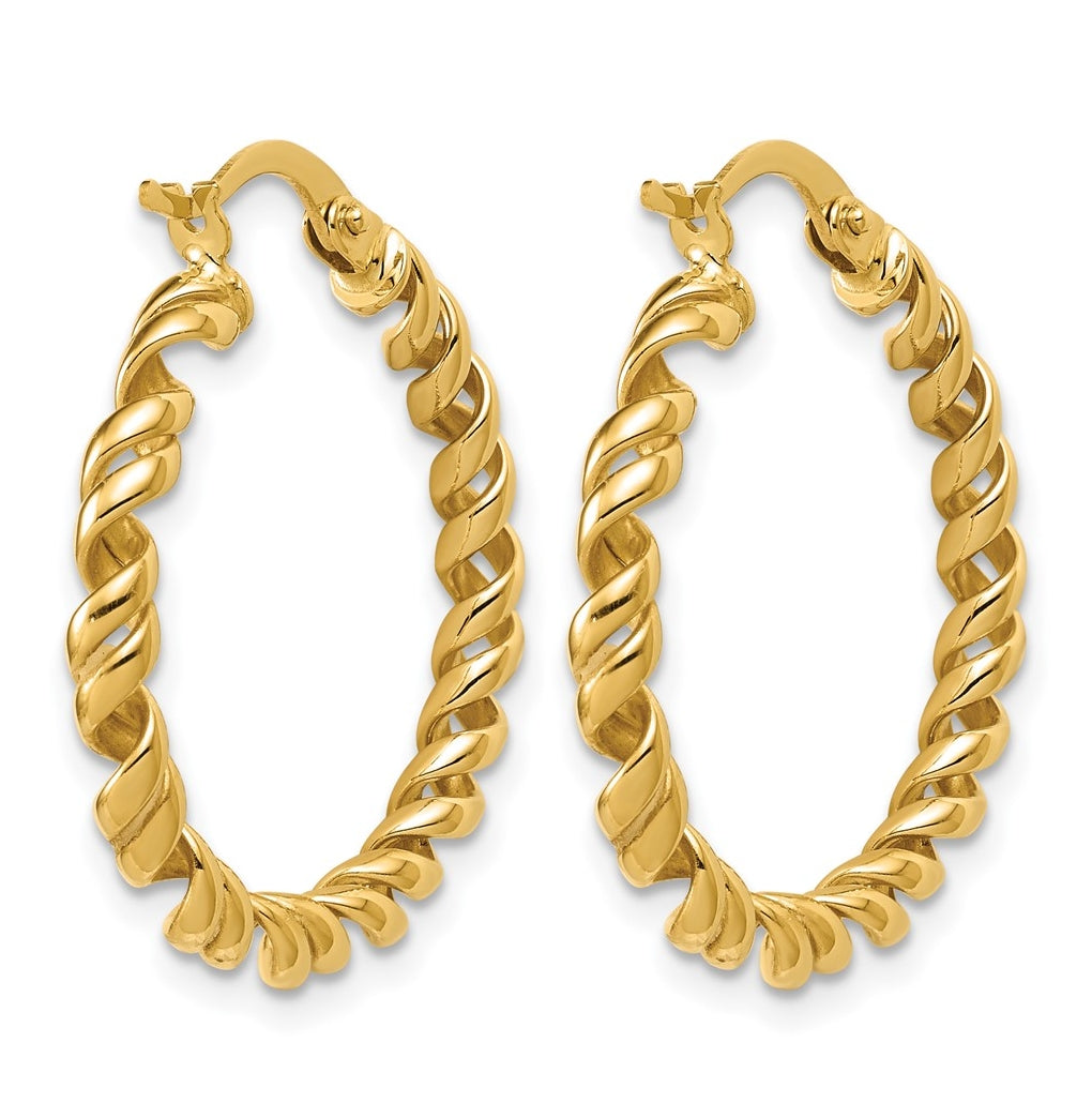 14k Yellow Gold Polished Twisted Hoop Earrings