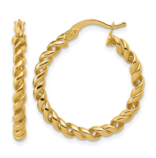 14k Yellow Gold Polished Twisted Hoop Earrings