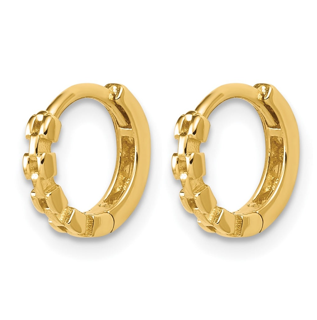 14k Yellow Gold Polished Link Pattern Huggie Hoop Earrings