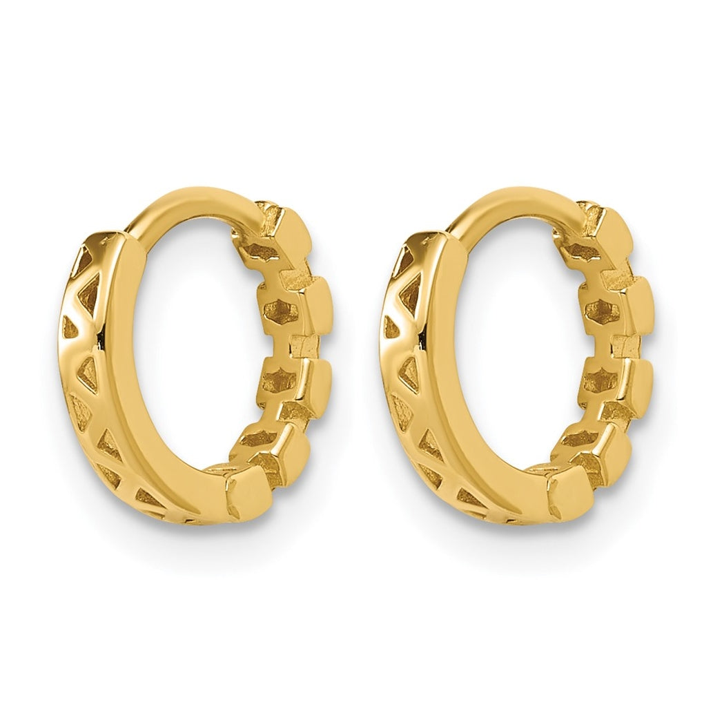 14k Yellow Gold Polished Link Pattern Huggie Hoop Earrings