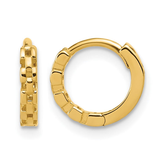 14k Yellow Gold Polished Link Pattern Huggie Hoop Earrings
