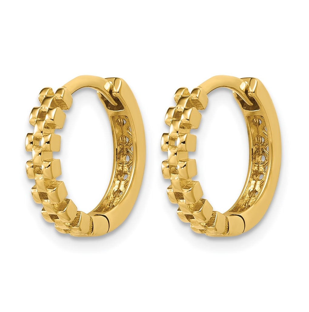 14k Yellow Gold Polished Link Pattern Huggie Hoop Earrings