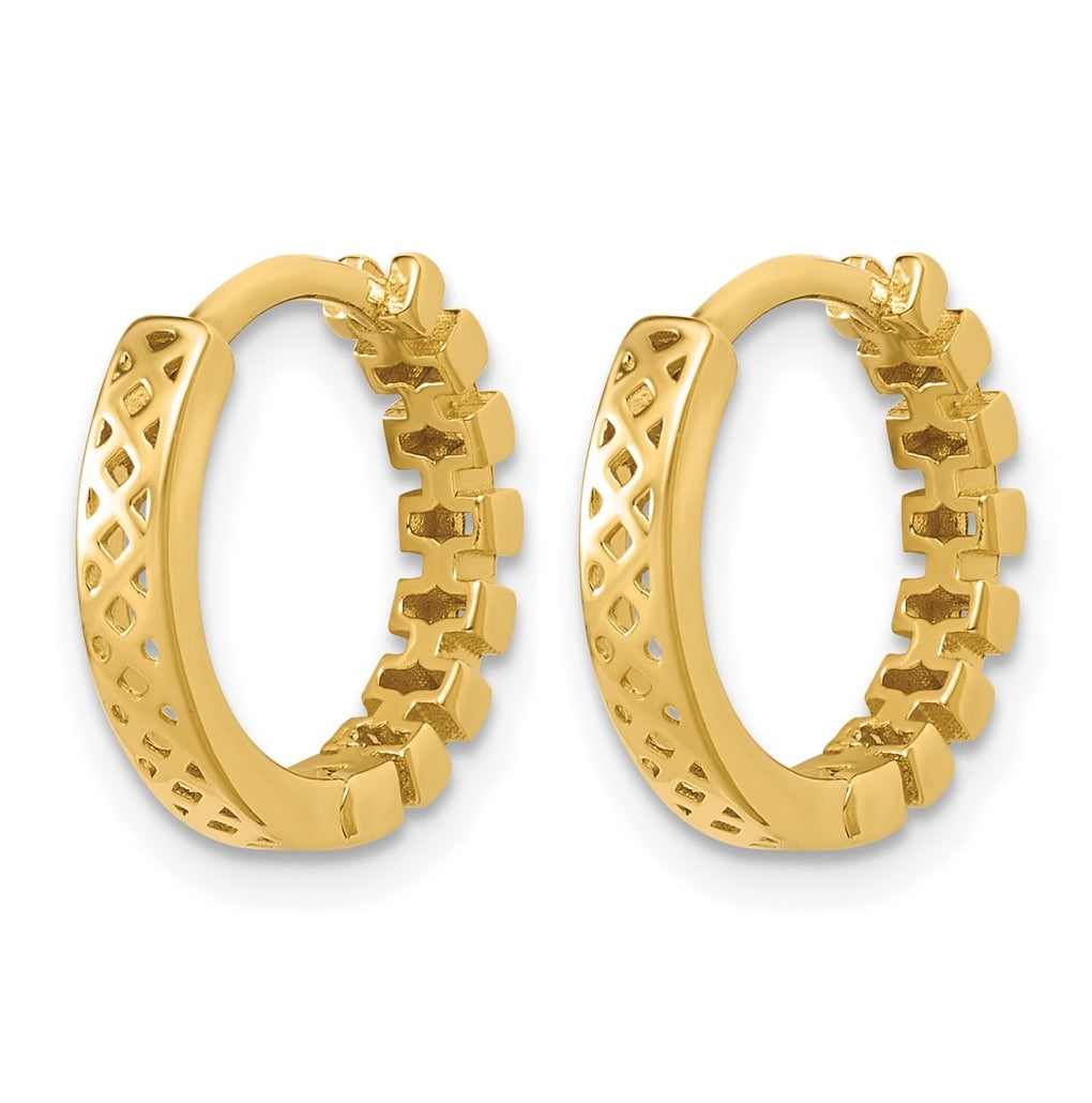 14k Yellow Gold Polished Link Pattern Huggie Hoop Earrings