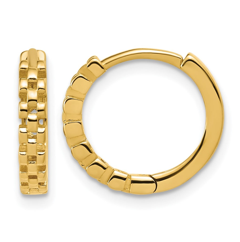 14k Yellow Gold Polished Link Pattern Huggie Hoop Earrings